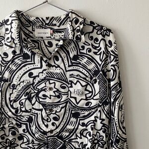 Honor the Gift • Satin Long Sleeve Button Down in Black/Cream